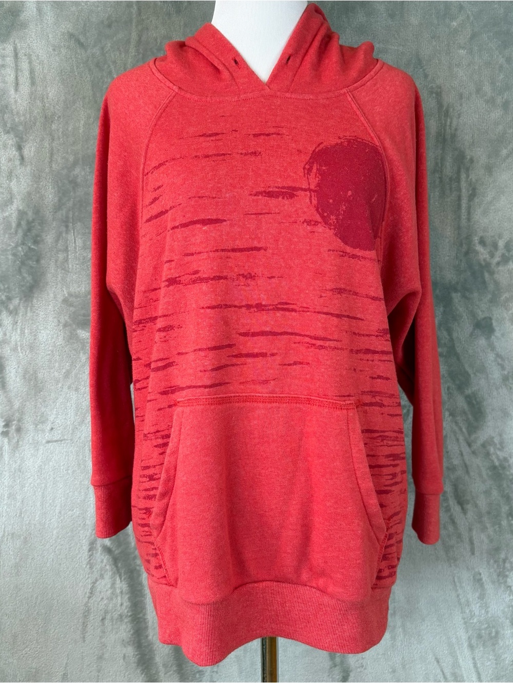 Roxy Oversized Pullover Tunic Hoodie Red Space Dye Logo Sweatshirt Women’s L